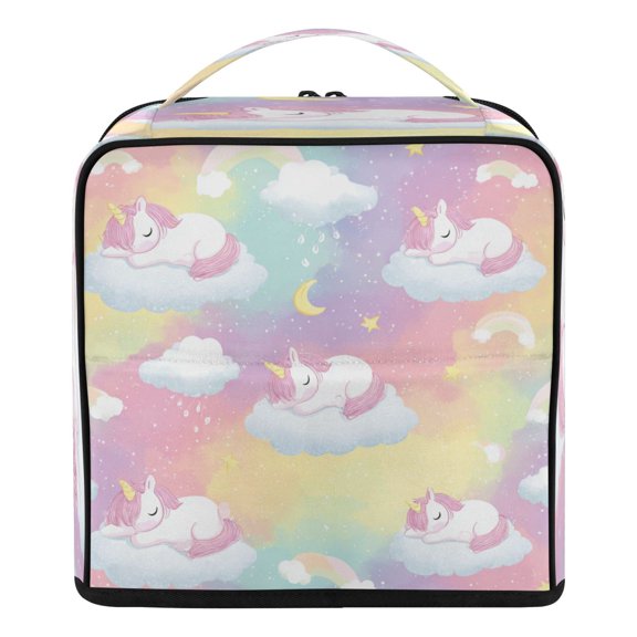 Upright Standing Makeup Bag Cute Cloud Unicorn Print Large Capacity Cosmetic Organizer Portable Water Resistant Travel Toiletry Bag with Handle