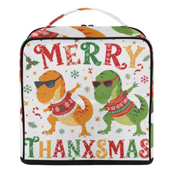 Upright Standing Makeup Bag Dinosaur Christmas Meme Large Capacity Cosmetic Organizer Portable Water Resistant Travel Toiletry Bag with Handle