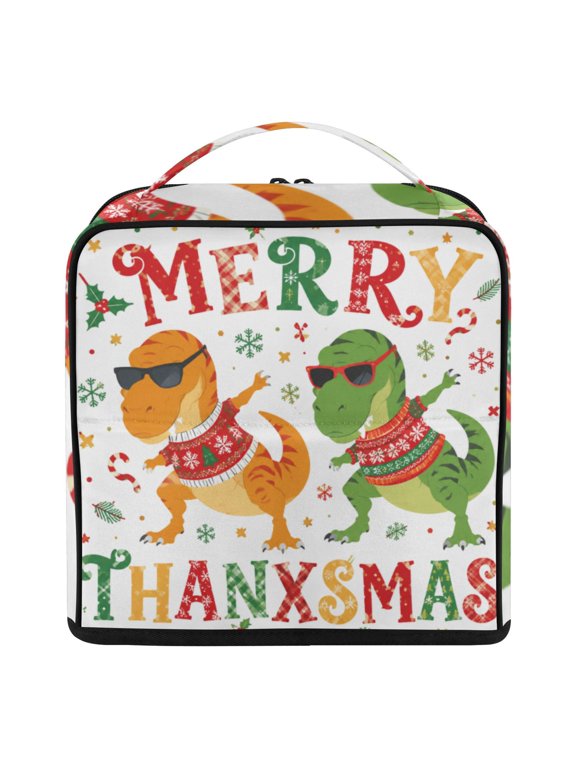 Upright Standing Makeup Bag Dinosaur Christmas Meme Large Capacity Cosmetic Organizer Portable Water Resistant Travel Toiletry Bag with Handle