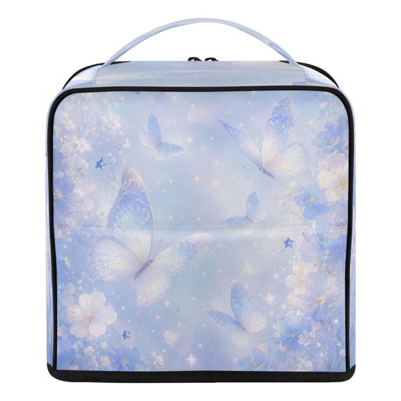 Upright Standing Makeup Bag Pastel Blue Butterfly Magic Large Capacity Cosmetic Organizer Portable Water Resistant Travel Toiletry Bag with Handle
