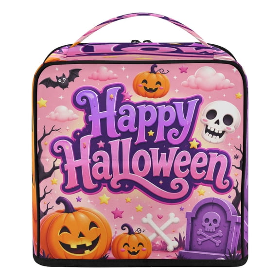 Upright Standing Makeup Bag Pink Halloween Magic Large Capacity Cosmetic Organizer Portable Water Resistant Travel Toiletry Bag with Handle