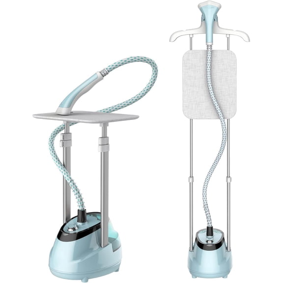 Upright Steamer for Clothes 2000W Turbo Boiler Standing Garment 2L Water Tank 1h Continuous Steam Flat&Hanging Ironing Double Retractable Rod 10 Modes 30s Fast Preheat all Fabrics
