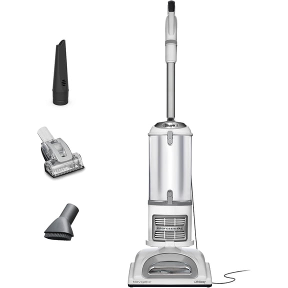 Upright Vacuum Cleaner Navigator Lift-Away Swivel Steering HEPA Filter for Pet Hair Crevice Tool & Dusting Brush Included For Carpets Hard Floors White/Silver NV356E