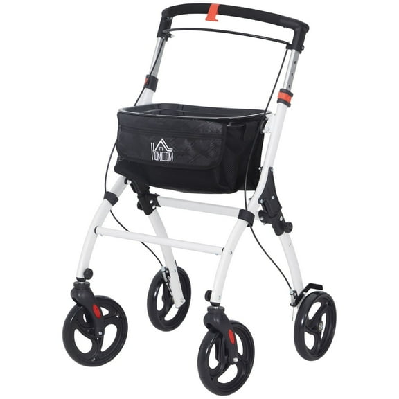 Upright Walker Rollator for Seniors with Storage Bag: Tray Adjustable Height Dual Brakes Lightweight Rolling Walker White
