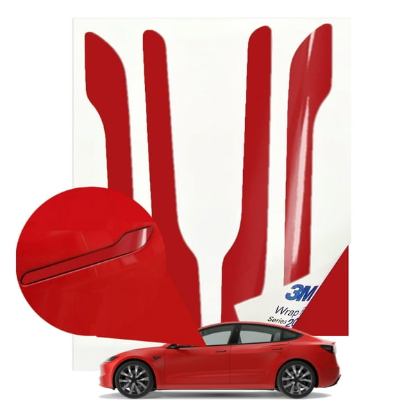 Upromax Car Door Handle Cover 3M 2080 Tesla Model 3/Y Chrome Delete Red Gloss