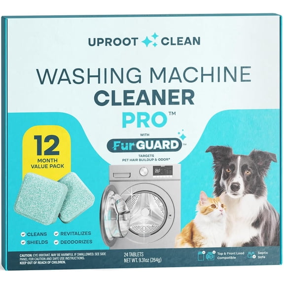 Uproot Clean Washing Machine Cleaner Tablets - 24 Pack for a 12 Month Supply. Formulated for Pet Owners.