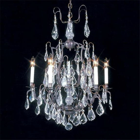 Upscale Chandelier 483015-6AZ 6-Light Versailles Antique Reproduction Chandelier with French Pendeloque Trimming - Antique Bronze
