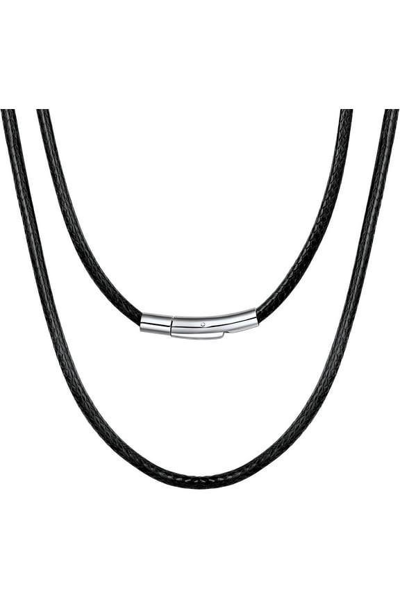 Upscale Leather Necklace Top for Men Women, 2/3 mm Black or Brown Leather Cord Braid Rope Chain with Sturdy Silver Buckle, Waterproof DIY Leather Necklace Cords for Pendants, 16-30"[d822]