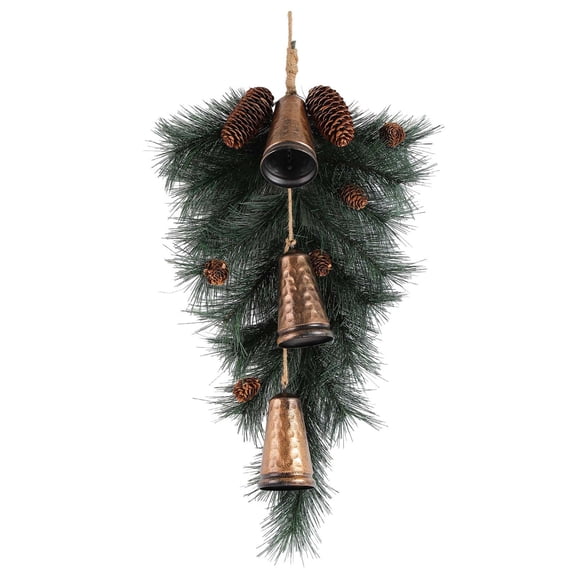 Upside Down Christmas Tree Door Hanger, Simulated Pine Branch Inverted Tree with Large Bell, Rustic Farmhouse Holiday Decor for Door Wall Window Home Scene