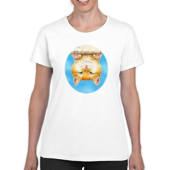 Upside Down Cat T-Shirt Women -Kayomi Harai Designs, Female Medium