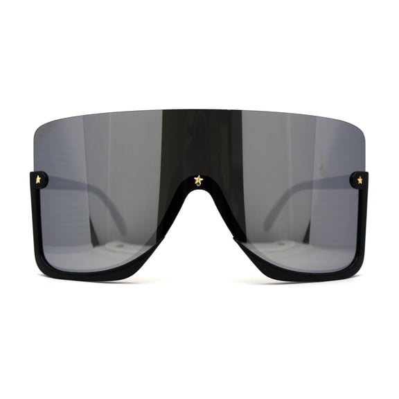 Upside Down Half Rim XL Shield Curved Warp Retro Sunglasses Black Silver Mirror