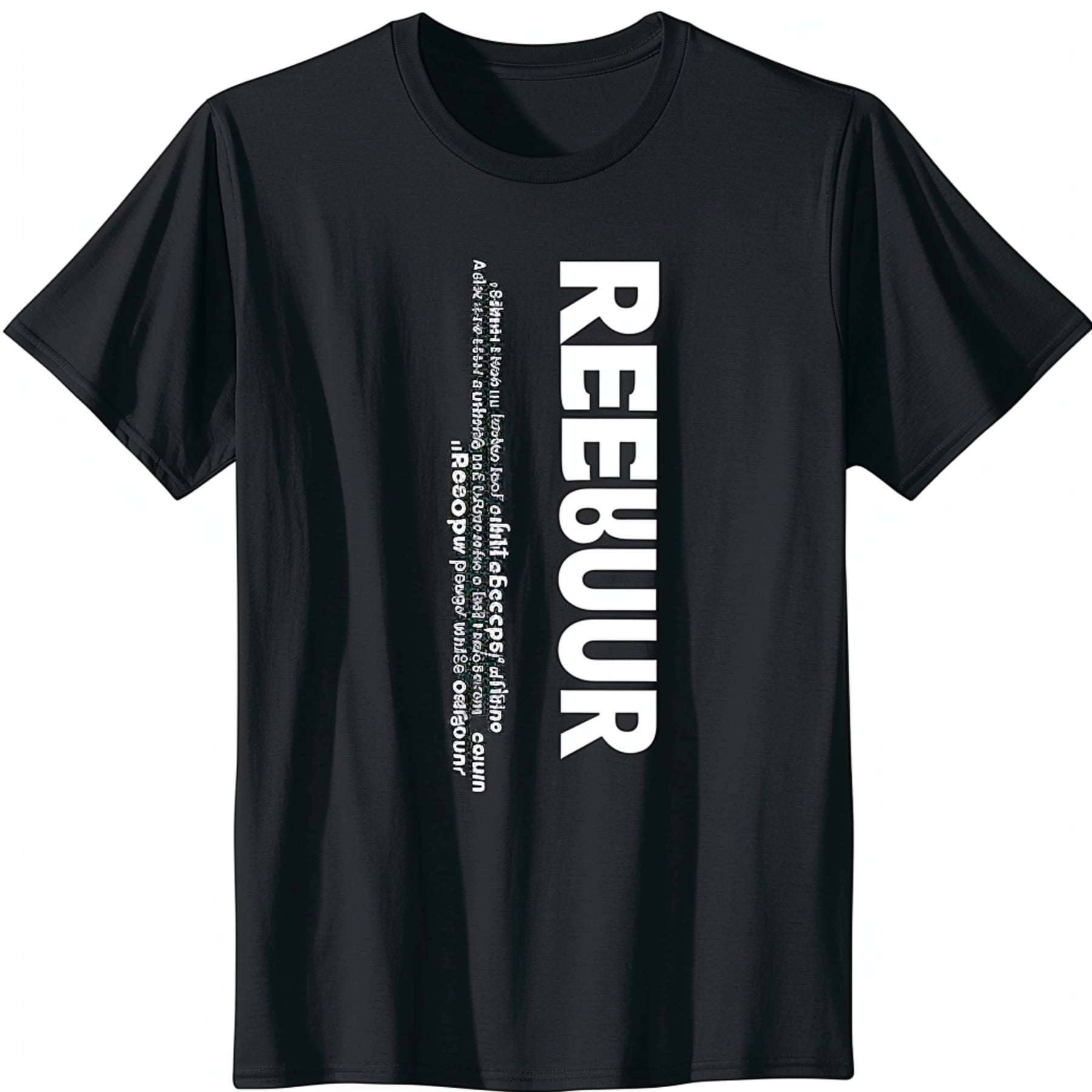 Upside Down Logo Black Tee with Bold Typography Unique Design for