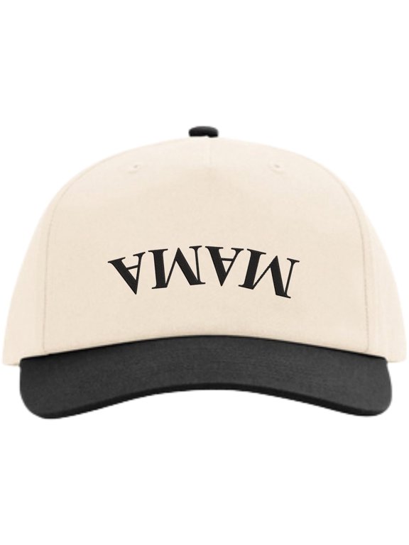 Upside Down Mama Embroidered Baseball Cap Two Tone Design Adjustable Snapback Hat (Creme/Black)