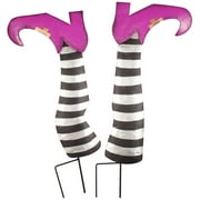 Upside Down Metal Witch Legs Ground Stakes, Made of Durable Metal, Outdoor Halloween Décor - Set of 2, Each Measures 22 1/2" High and 20 3/4" High, by Fox River Creations