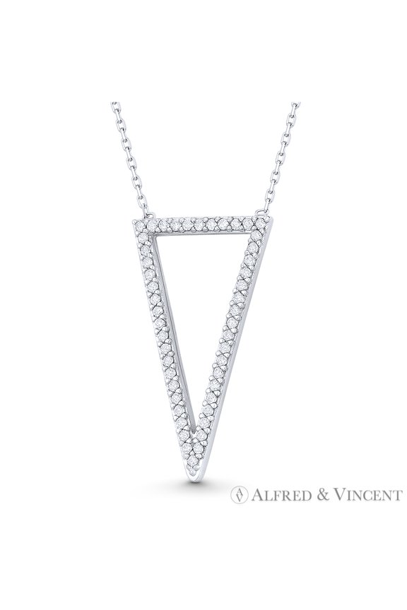 Upside-Down Open-Triangle Charm CZ Crystal Pave Pendant & Necklace in .925 Sterling Silver
