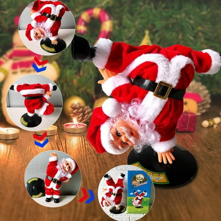 Upside-Down Street Dance Santa Claus Christmas Decoration Musical Toy for Children, Funny Animated Holiday Figurine for Indoor Living Room, Bedroom, Office Display