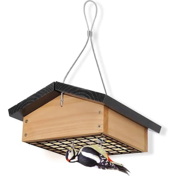 Upside-Down Suet Feeder Squirrel Proof with Durable Cedar Wood,Winter Bird Feeders for Outdoors Hanging, Attracts Woodpeckers, Nuthatches, and Chickadees, Easy to Refill