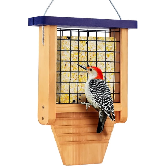 Upside-Down Suet Feeder Squirrel Proof with Durable Cedar Wood,Winter Bird Feeders for Outdoors Hanging, Attracts Woodpeckers, Nuthatches, and Chickadees, Easy to Refill