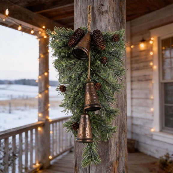 Upside Down Tree Door Hanging Rural Christmas Decoration, Simulated Plastic Branches with Green Foliage, Wall and Window Home Scene Holiday Decor