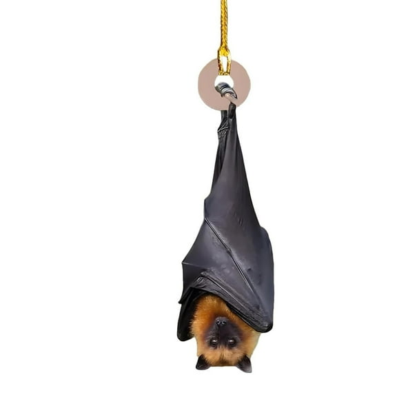 Upside Down Hanging Bat Ornament, Plastic Halloween Christmas Tree Decor, Gothic Holiday Decoration for Tree, Porch, Mantel, Party, Festive Spooky Decorations, 8cm Size
