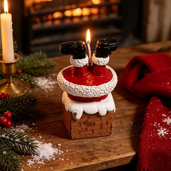 Upside Down Santa Resin Candle Holder, 9x4x4cm Funny Santa Stuck in Chimney Figurine, Whimsical Tabletop Centerpiece for Holiday Mantel and Christmas Decor