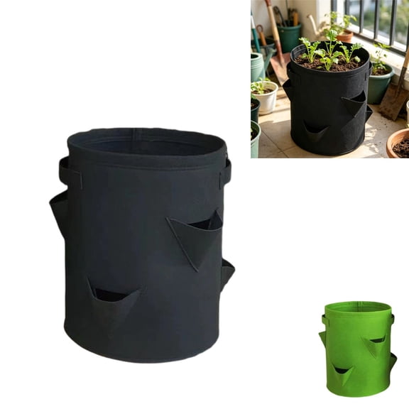 Upside Down Strawberry Planter, 3 Gallon Hanging Grow Bags for Tomato Vegetables 6 Planting Holes,Upside Down Strawberry Plant Hanger Vegetable Planting Bags for House (Black)