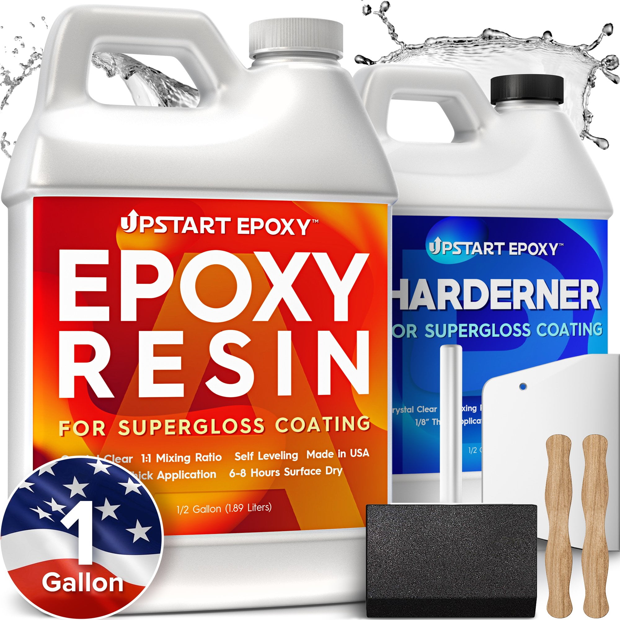 Upstart Epoxy Resin - 1 Gallon Bundle - Crystal Clear Tabletop Super Gloss  Coating No Bubbles UV Resistant Food Safe 
