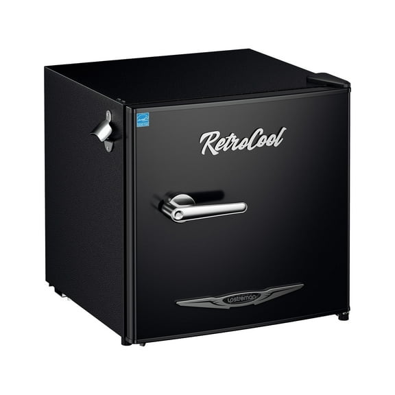 Upstreman 1.7 Cu.Ft. Retro Compact Refrigerator with Side Bottle Opener, Single Door Mini Fridge for Kitchen Office Apartment Dorm, Black FR17 PRO