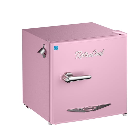 Upstreman 1.7 Cu.Ft. Retro Compact Refrigerator with Side Bottle Opener, Single Door Mini Fridge for Kitchen Office Apartment Dorm, Pink FR17 PRO