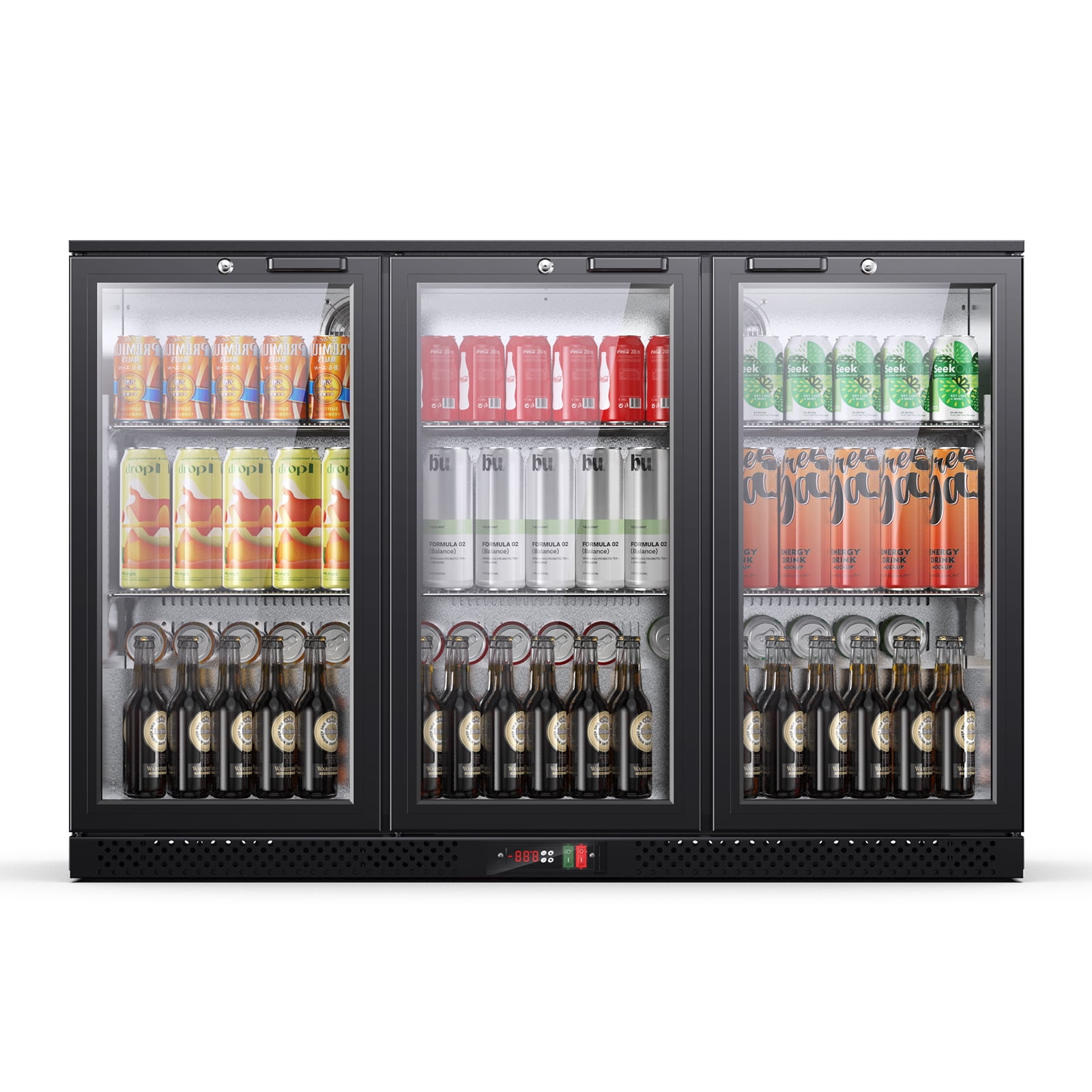 Upstreman 11.4 Cu.Ft Wine and Beverage Refrigerator, Three Zone Wine Cooler Beverage Fridge 3 Glass Door Commercial Refrigerator, 112 Bottles and 328 Cans, BB114