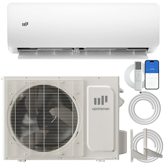 Upstreman 12000 BTU Mini Split Air Conditioner & Heater, 20 SEER2 230V Split AC Unit, Wall Mounted Heat Pump Air Conditioner with Mounting Bracket, Wifi Enabled, Up to 750 Sq.Ft.