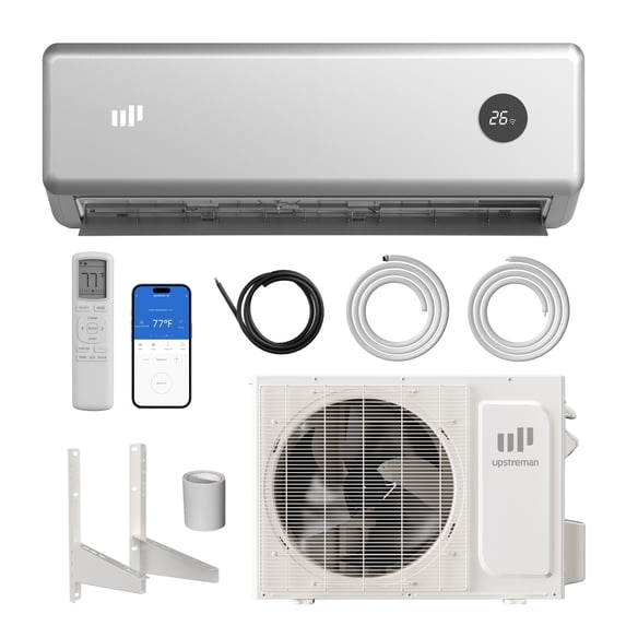 Upstreman 12000 BTU Mini Split Air Conditioner & Heater, Wifi Enabled 20 SEER2 Ductless Wall Mounted AC Unit Cool with Heat Pump, Energy Efficient, Up to 750 Sq.Ft, 115V Silver