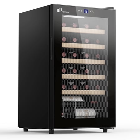 Upstreman 24 Bottle Wine Cooler Refrigerator, Freestanding Wine Chiller Compressor Wine Refrigerator with Glass Door, Touch Control & LED Light, 41-68°F Temperature Control, Black W24
