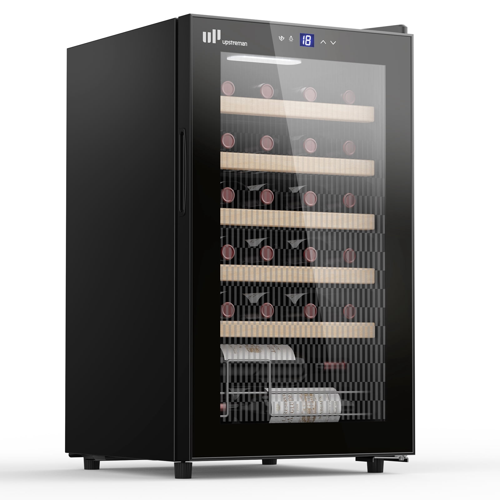 Upstreman 24 Bottle Wine Cooler Refrigerator, Freestanding Wine Chiller Compressor Wine Refrigerator with Glass Door, Touch Control & LED Light, 41-68°F Temperature Control, Black W24
