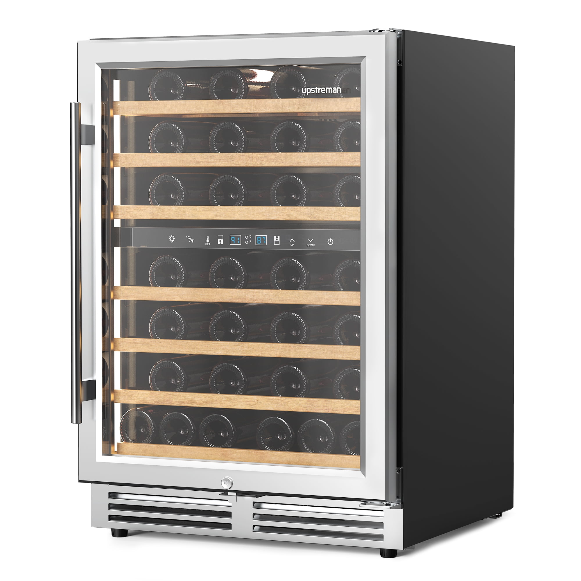 Upstreman 24" Wine Cooler Refrigerator, 54 Bottle Wine Fridge Dual Zone Wine Chiller Built-in or Freestanding Beverage Refrigerator with Glass Door, W54