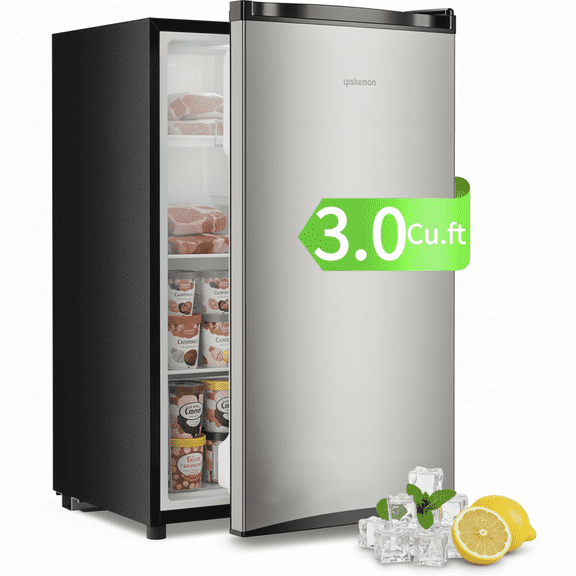 Upstreman 3.0 Cu.ft Upright Freezer, Single Door Compact Mini Freezer Stand Up Freezer with Reversible Door, UP30 Stainless Steel