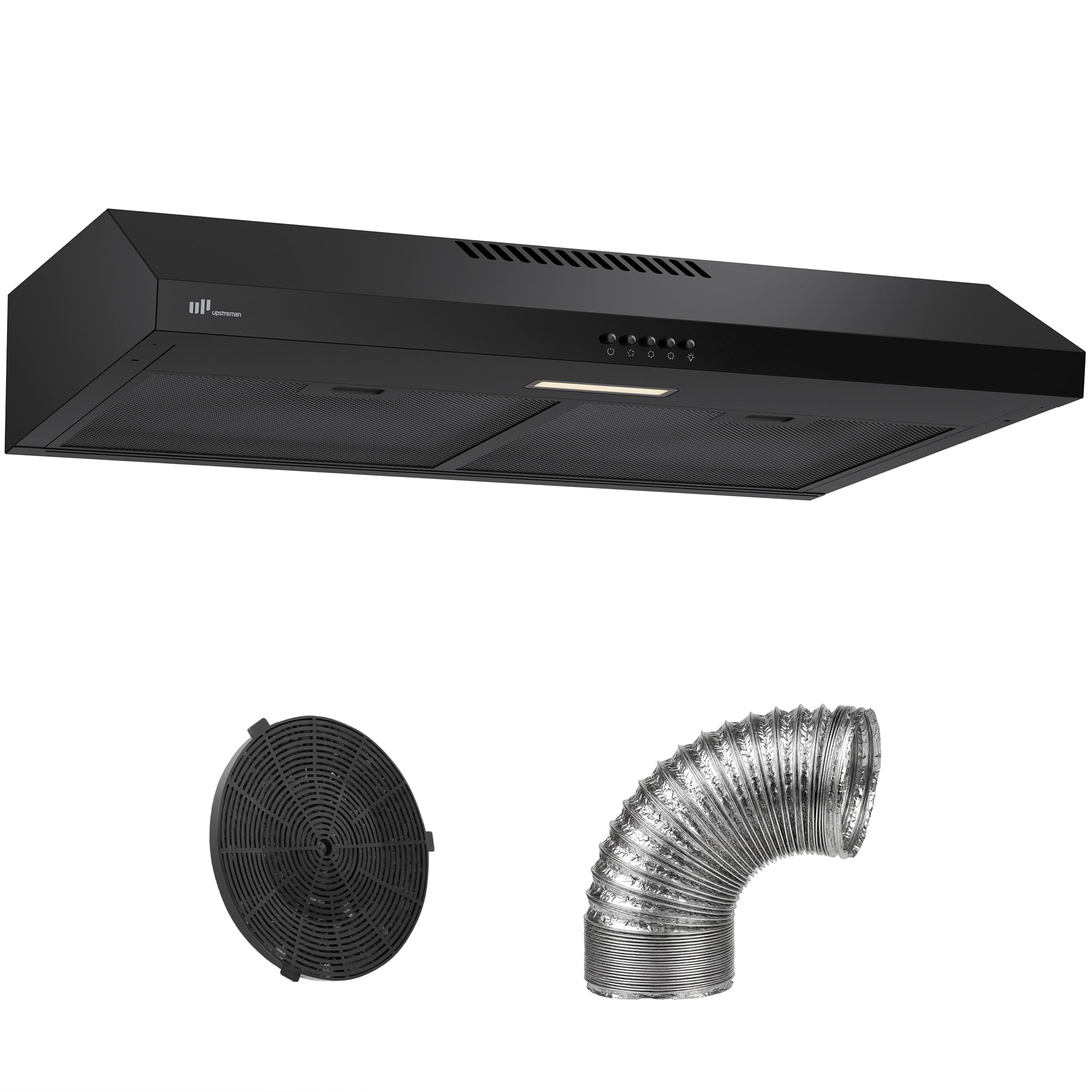 Upstreman 30 Inch Under Cabinet Range Hood with Ducted / Ductless Convertible, Slim Kitchen Oven Vent Hood Stainless Steel Stove Exhaust Fan with LED Lights, 3 Speed, Reusable Filter, HU30 Black