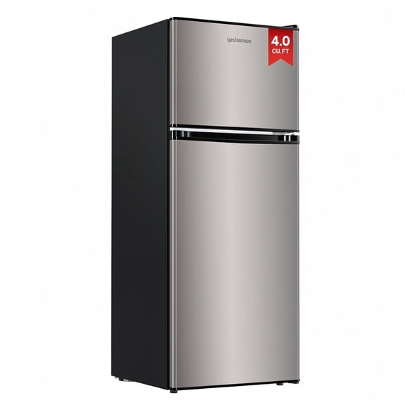 Upstreman 4.0 Cu.ft Small Refrigerator with Freezer, Stainless Steel Small Fridge 2 Door Compact Refrigerator for Apartment Dorm Office Bar RV Bedroom, SR401