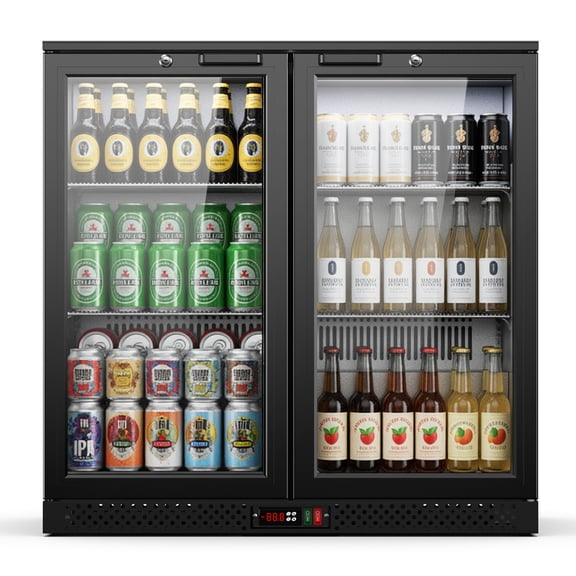 Upstreman 7.3 Cu.Ft Wine and Beverage Refrigerator, Dual Zone Wine Cooler Beverage Fridge 2 Glass Door Commercial Refrigerator, 70 Bottles and 216 Cans, BB73