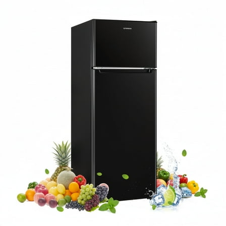 Upstreman 7.7 Cu.ft Top Freezer Refrigerator, 2 Door Top Mount Fridge Large Apartment Refrigerator with Freezer, BD75 Black