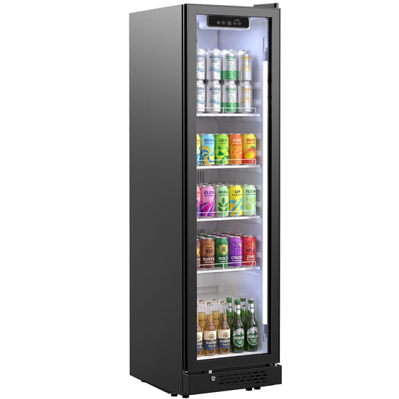 Upstreman Commercial Merchandiser Refrigerator, 6.9 Cu.Ft / 195L Glass Door Display Refrigerator Upright Beverage Refrigerator Drink Cooler Fridge with 4 Adjustable Shelves, LED Light, D69 Black