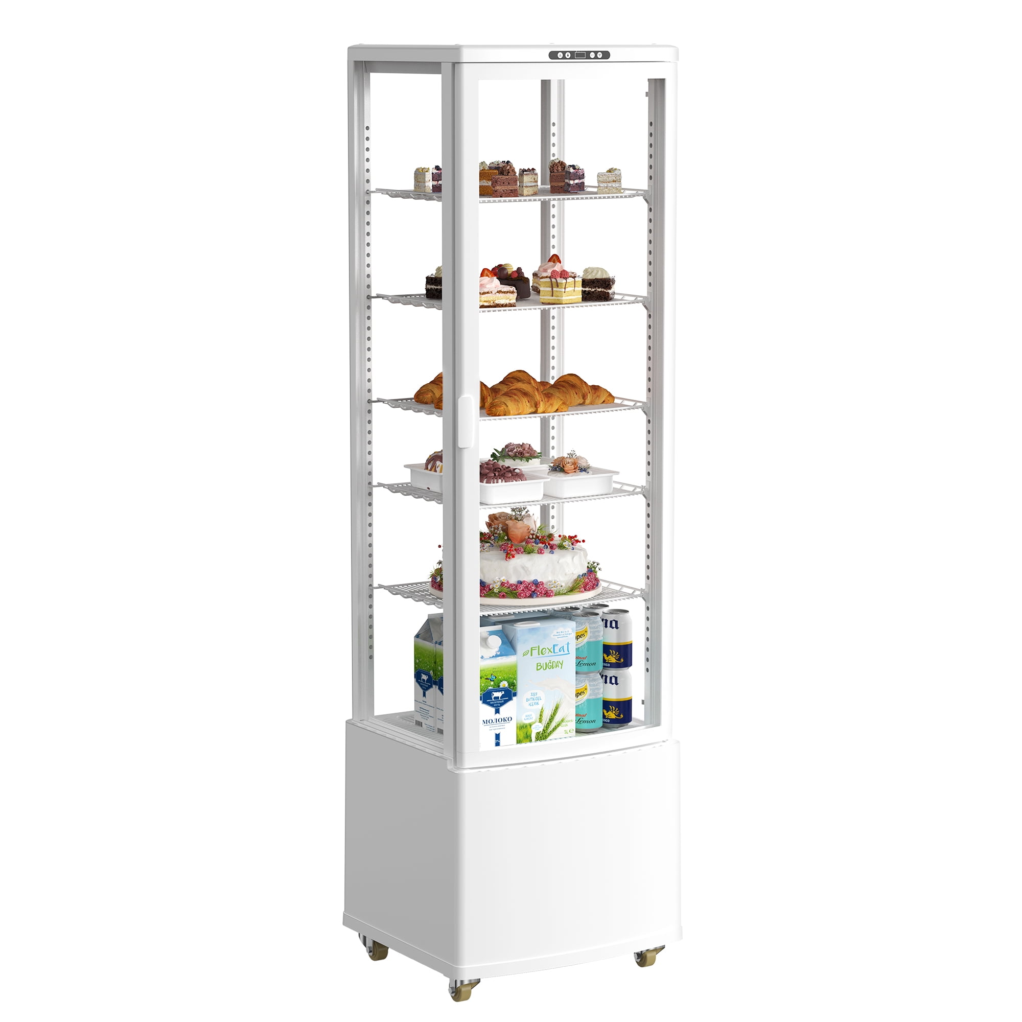 Upstreman Commercial Refrigerator Display Case, 10 Cu.Ft/280 L Pastry Display Case with Wheel and LED Lighting, 6-Tier Upright Commercial Cake Display Refrigerator Cooler, ‎CD100