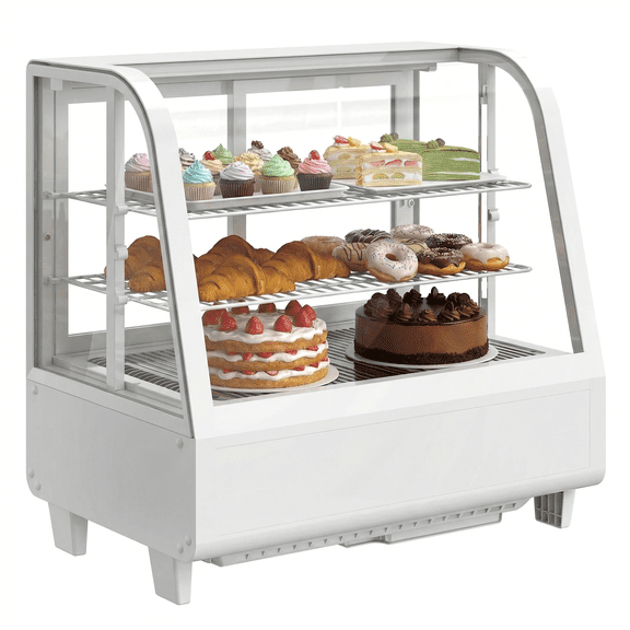Upstreman Countertop Refrigerated Display Case, 3.5 Cu.Ft./100L Commercial Display Refrigerator Bakery Pastry Display Case, CD35 White