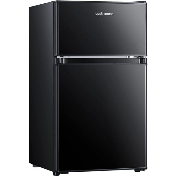 Upstreman Double Door Mini Refridgerator, Jet Black