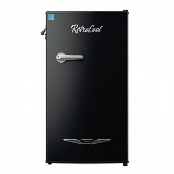 Upstreman 3.2 Cu.ft Retro Compact Fridge with Side Bottle Opener, Single Door Small Refrigerator Retro Bar Fridge, Black BR321 PRO