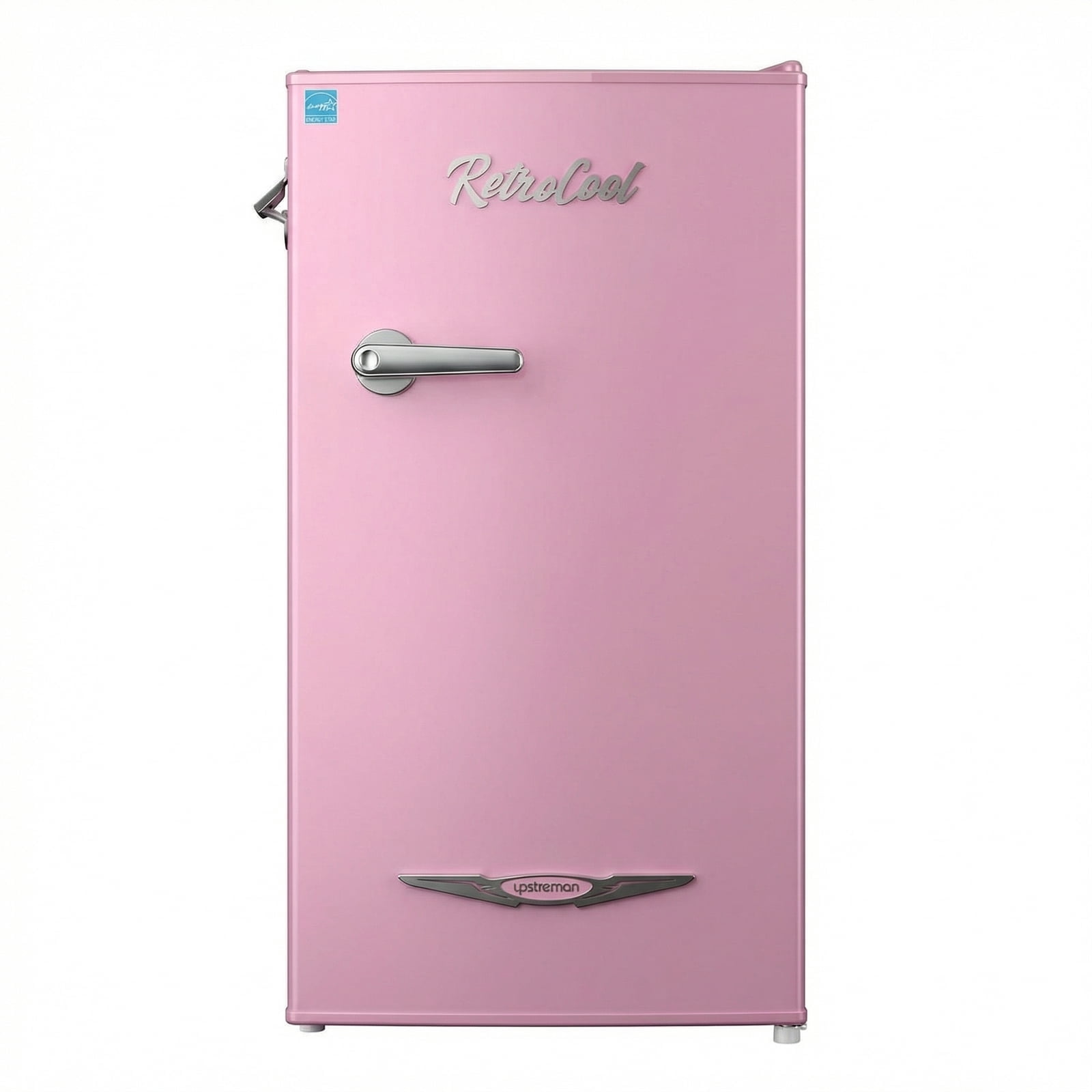 Upstreman 3.2 Cu.ft Retro Compact Fridge with Side Bottle Opener, Single Door Small Refrigerator Retro Bar Fridge, Pink BR321 PRO