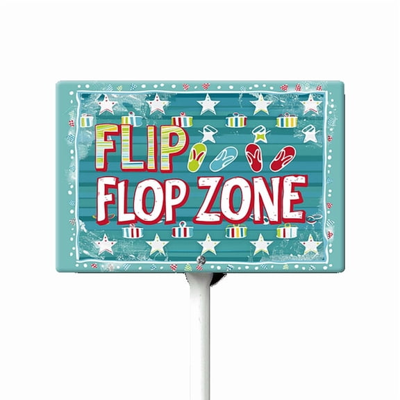 Uptell Flip Flop Zone Aluminum Sign Funny Pool Signs With Stake Beach House Decor Vintage Pool Tropical Beach Patio Decoration 12"x8" Beach Signs for Home Decor