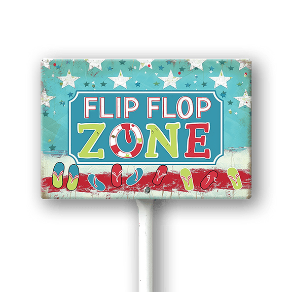 Uptell Flip Flop Zone Aluminum Sign Funny Pool Signs With Stake Beach House Decor Vintage Pool Tropical Beach Patio Decoration 12"x8" Beach Signs for Home Decor