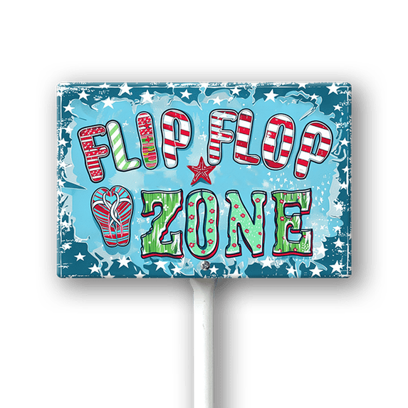 Uptell Flip Flop Zone Aluminum Sign Funny Pool Signs With Stake Beach House Decor Vintage Pool Tropical Beach Patio Decoration 12"x8" Beach Signs for Home Decor