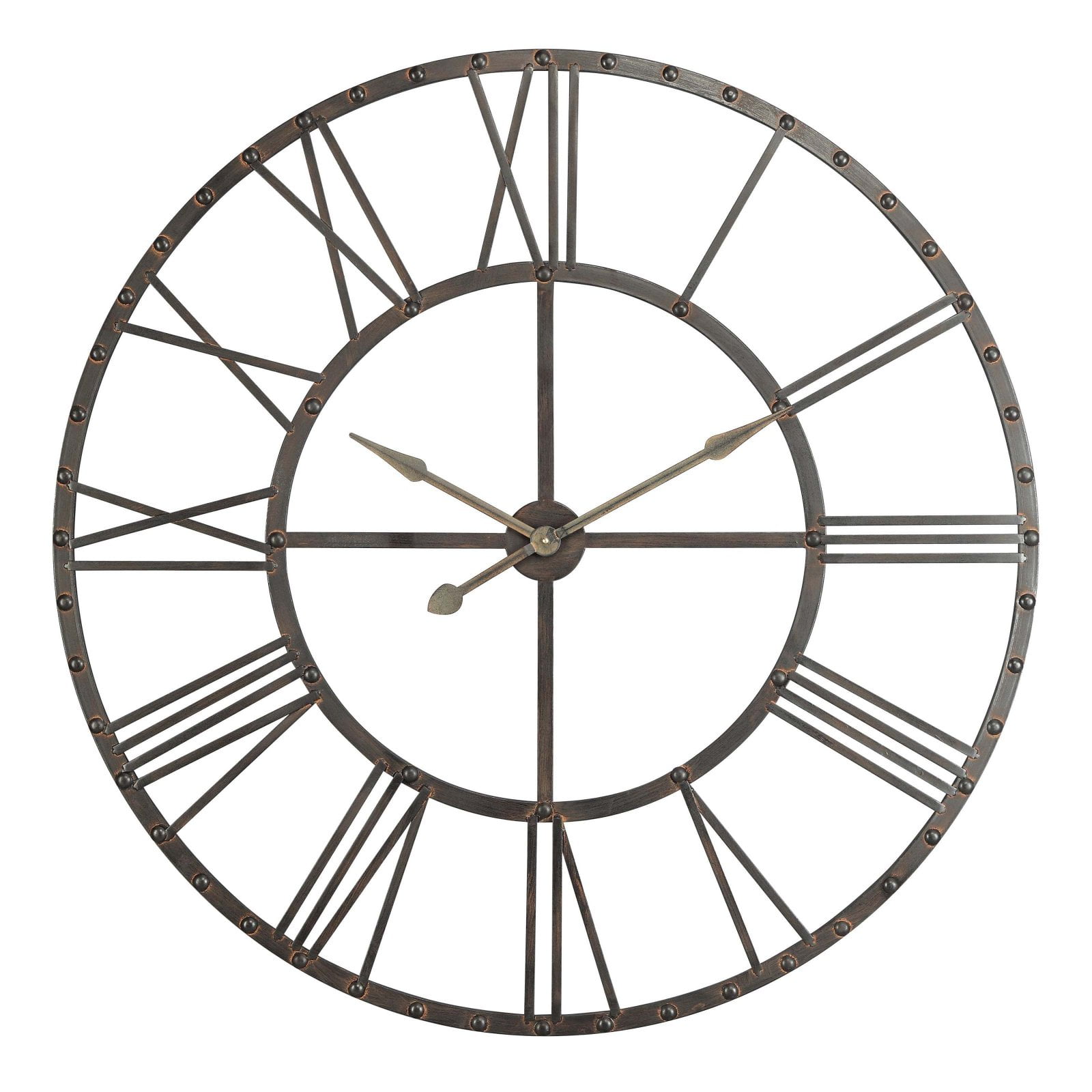 Oversized Black and Copper Metal Skeleton Wall Clock